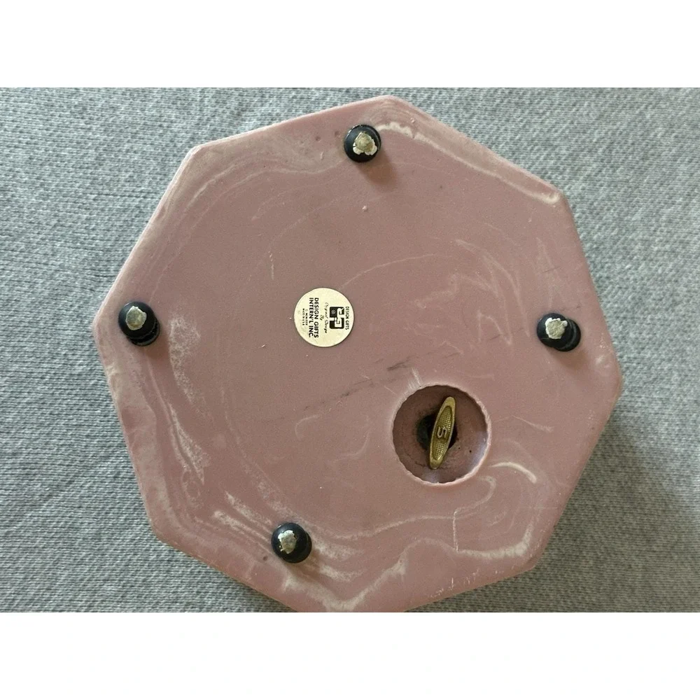 VTG Soapstone Embossed Jewelry Music Box USA Working Blush Pink Octagon